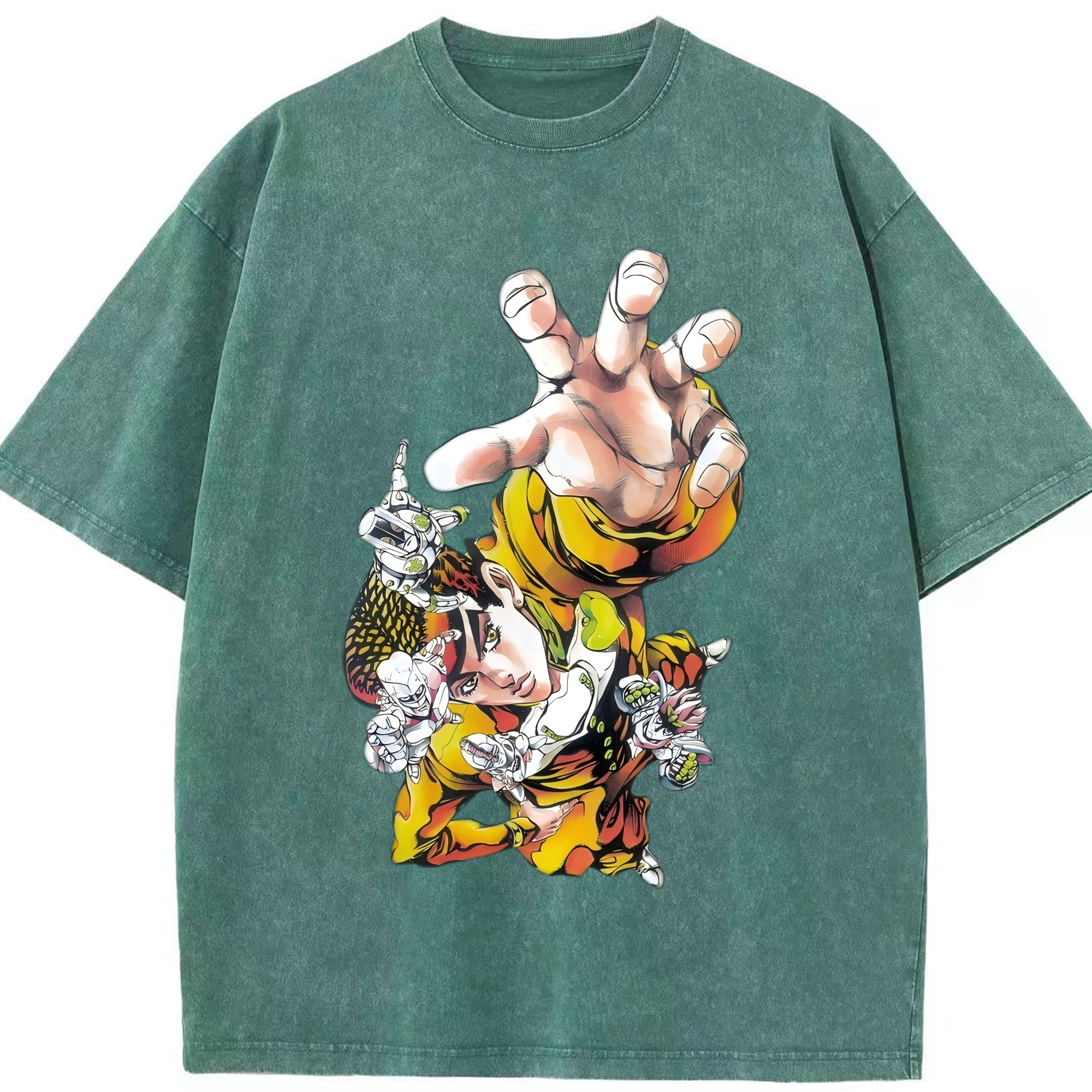 （画像用） ジョジョの奇妙な冒険 ひがしかた じょうすけ JoJo's Bizarre Adventure Higashikata Josuke 綿100% ヴィンテージ風 半袖Tシャツ（フロントプリント）